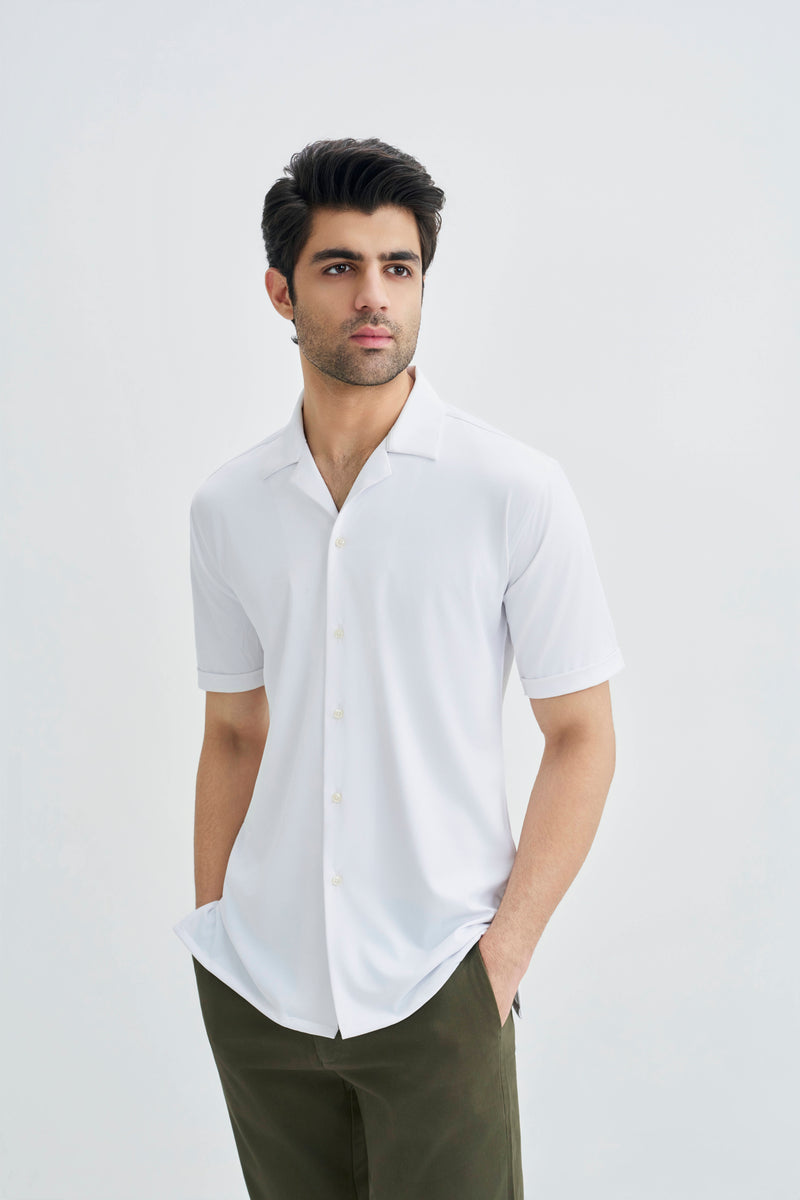 Chalk White Cuban Collar Textured Shirt