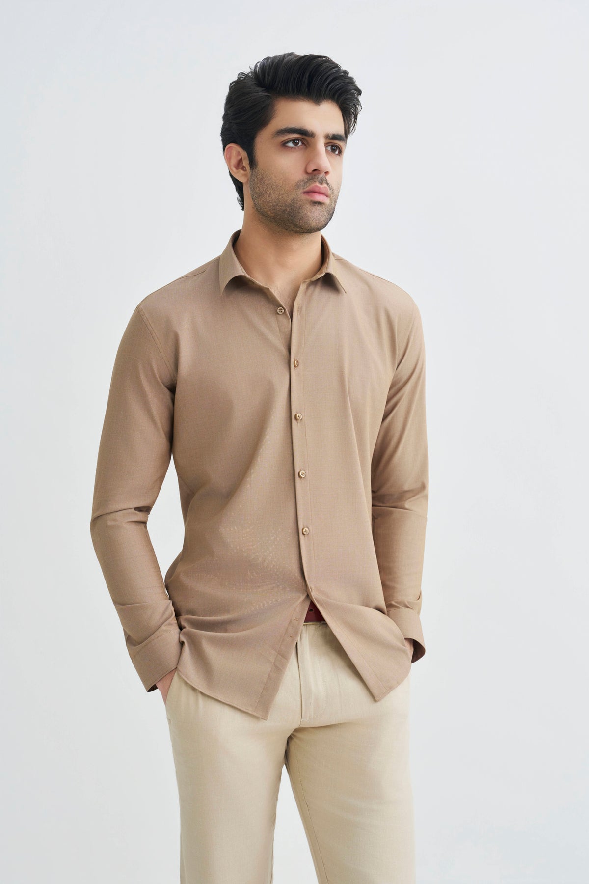 Camel Brown Oxford Knitted Shirt