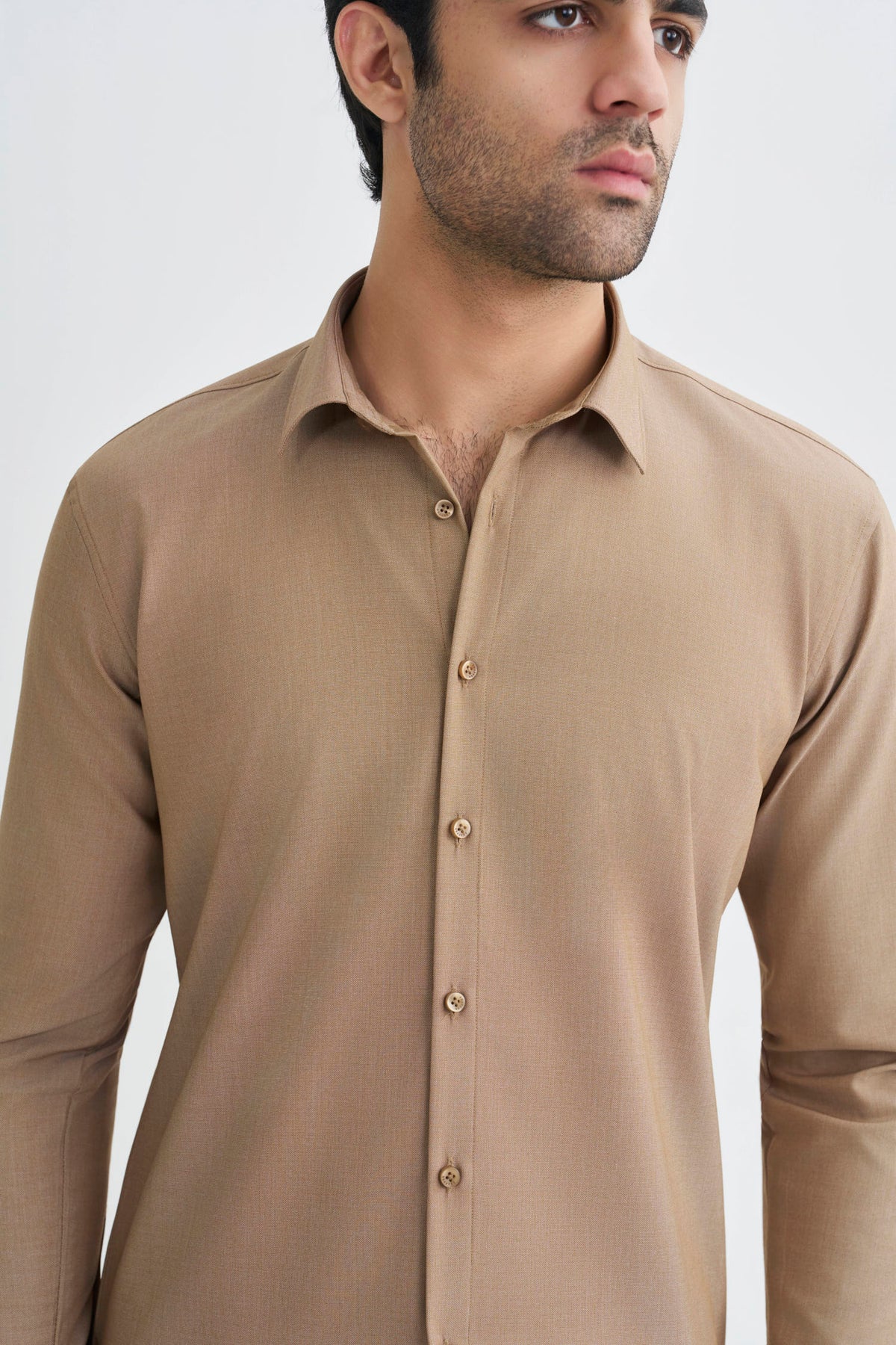 Camel Brown Oxford Knitted Shirt