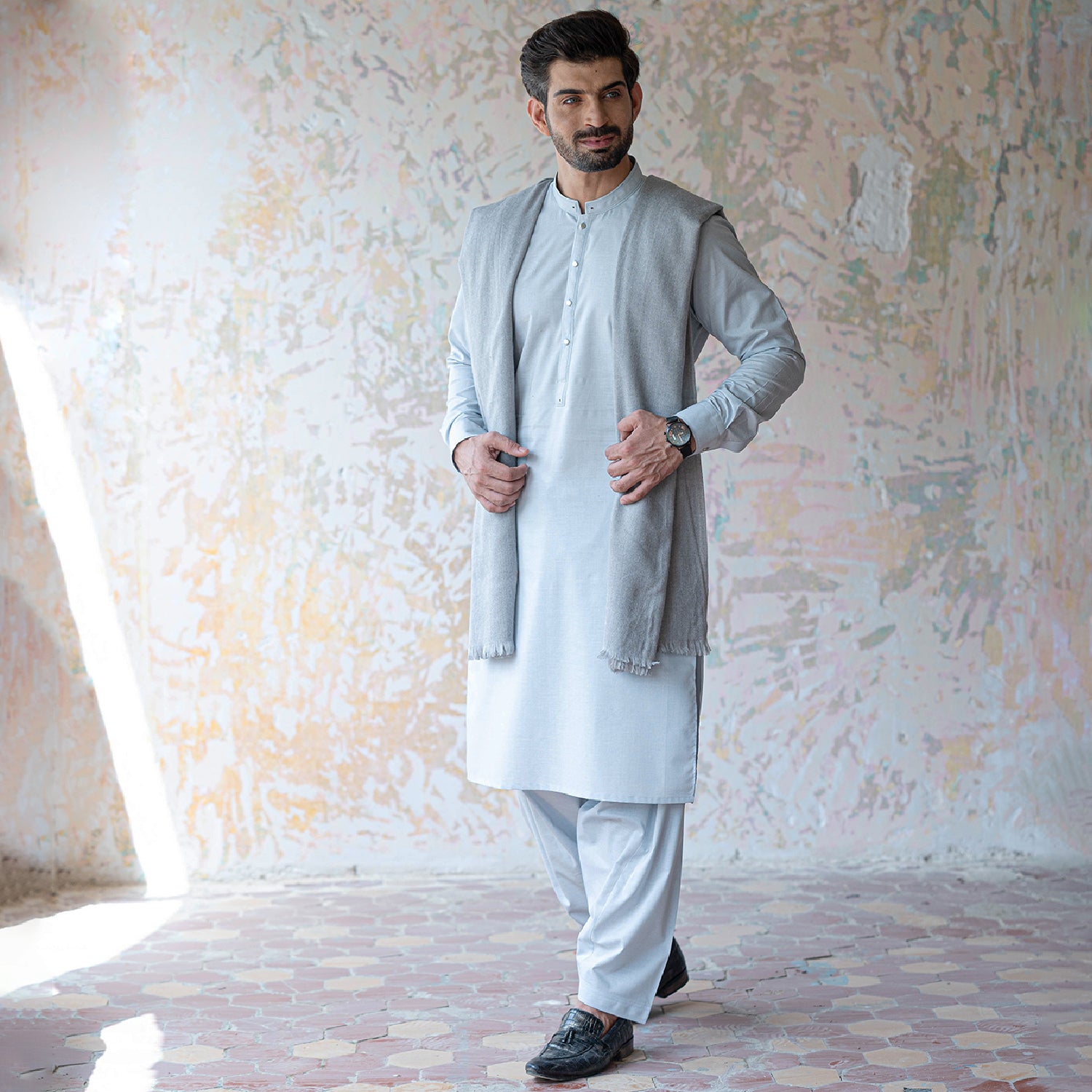 Ice Blue Kurta Set With Nehru Jacket Design by PAARSH at Pernia's Pop Up  Shop 2024