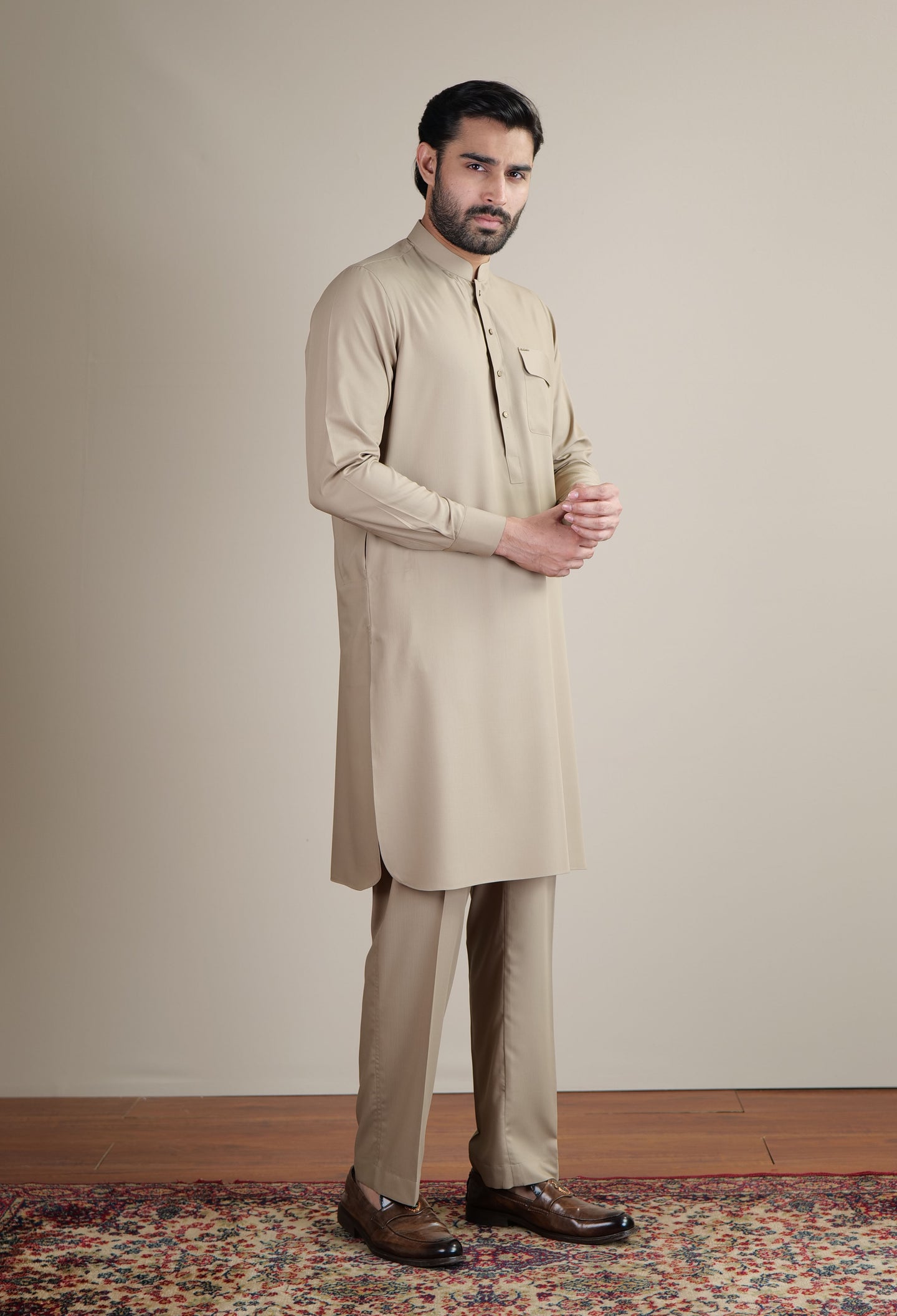 Fawn Beige Blended Kurta Pajama