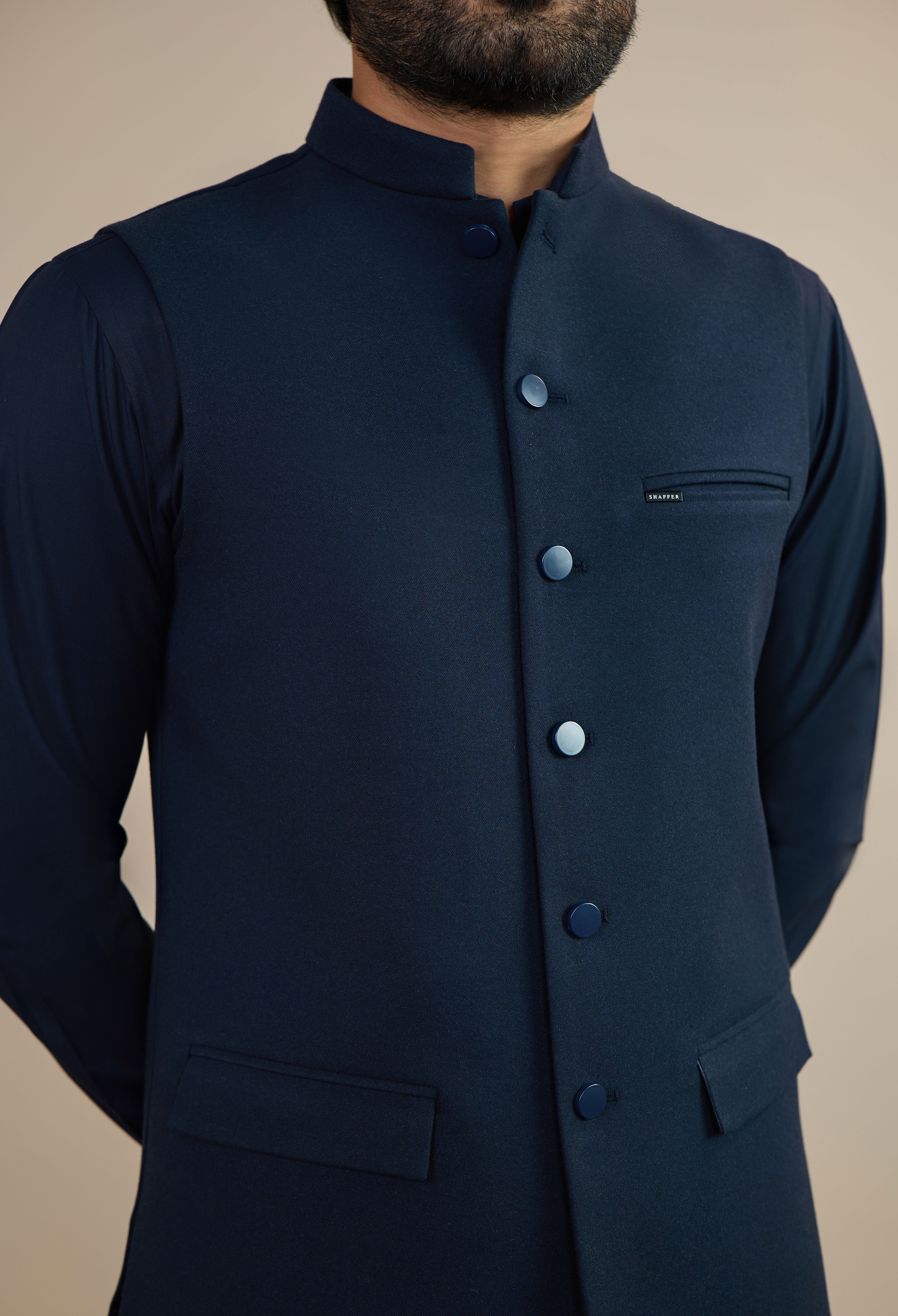 Navy Blue Tweed Waistcoat