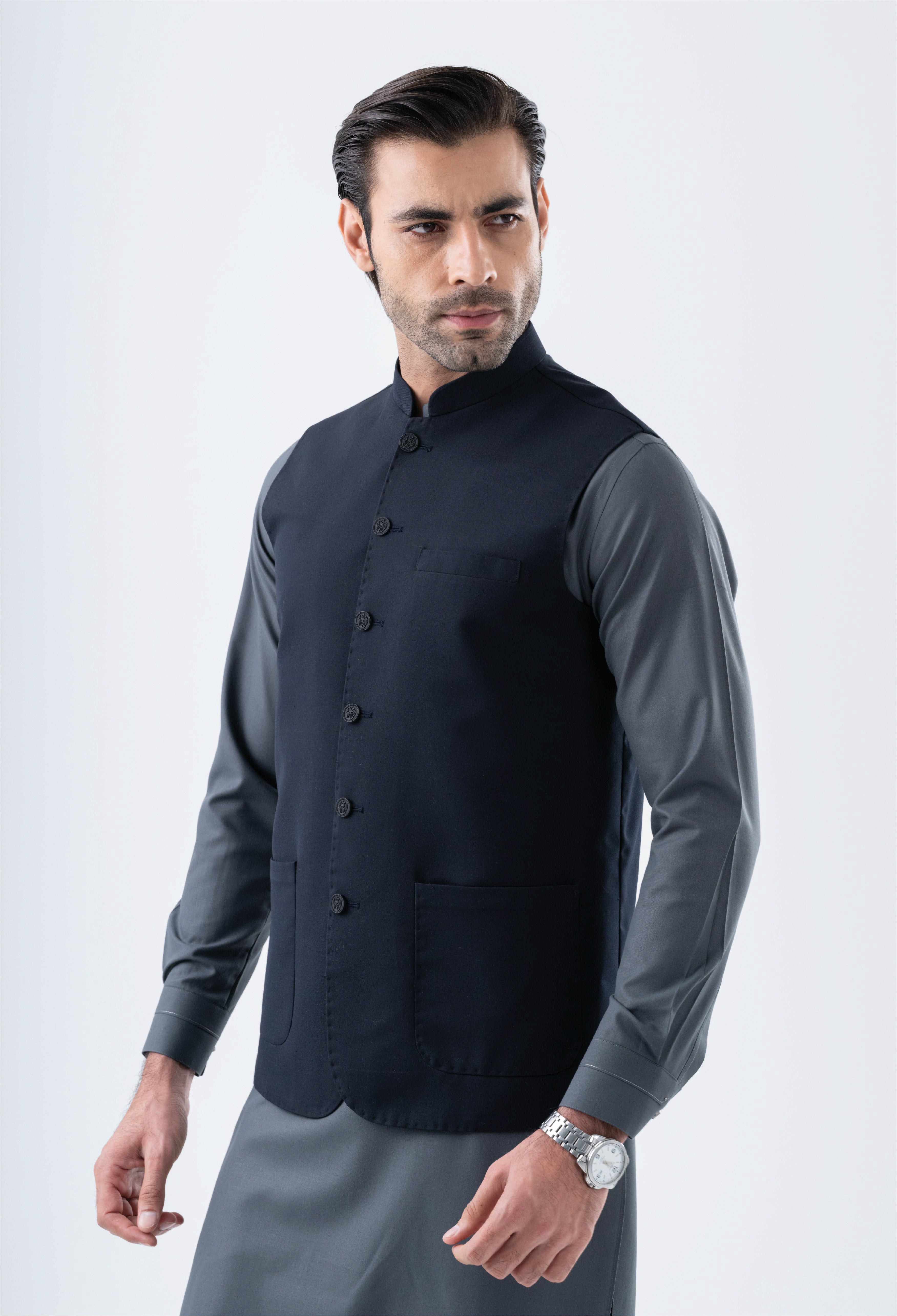 Ebony Black Plain Waistcoat (V/C-000192)