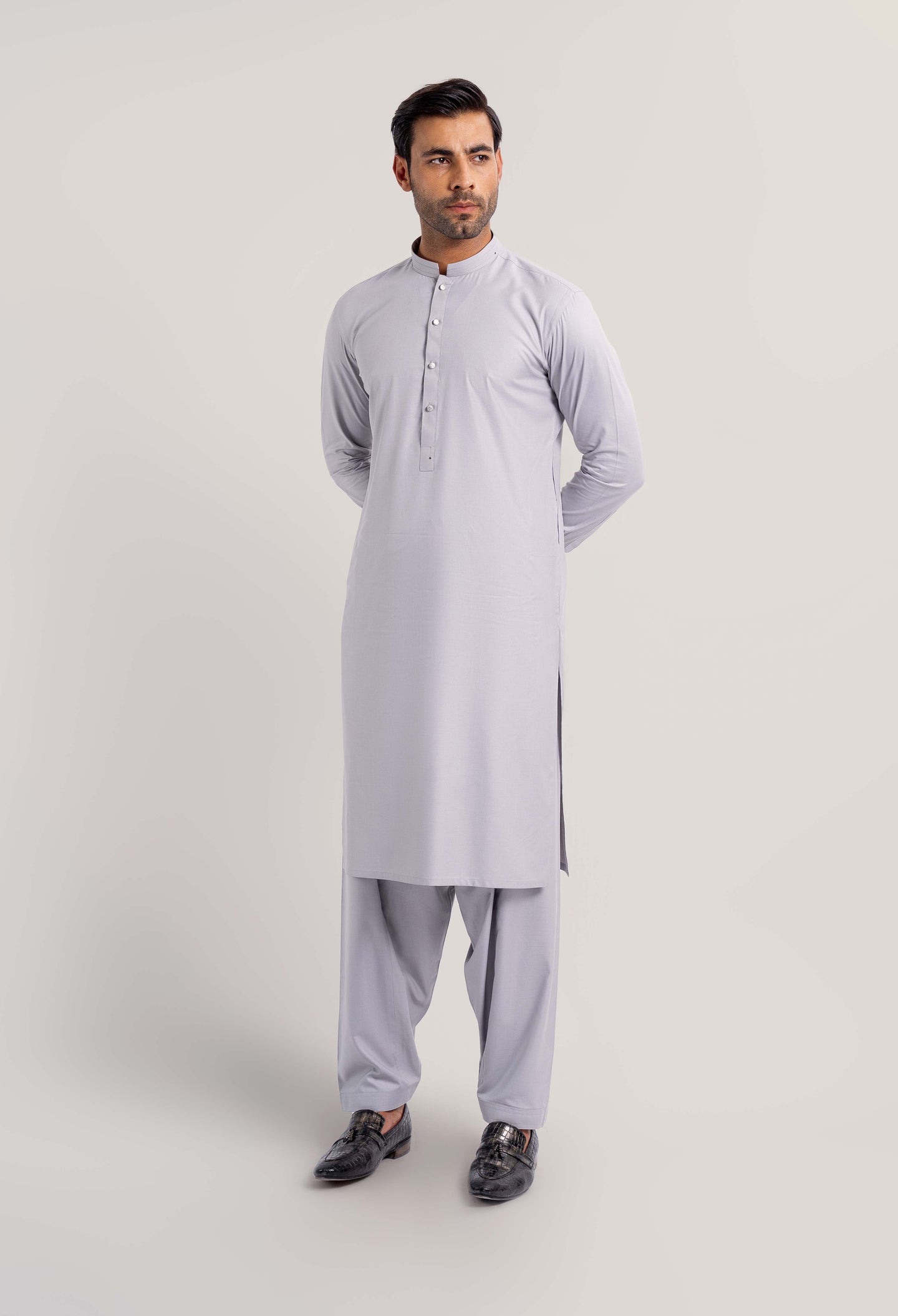Lavender Grey Blended Kameez Shalwar