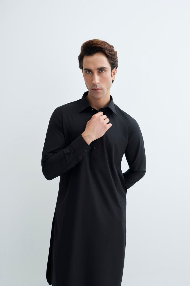 Jet Black Blended Kameez Shalwar