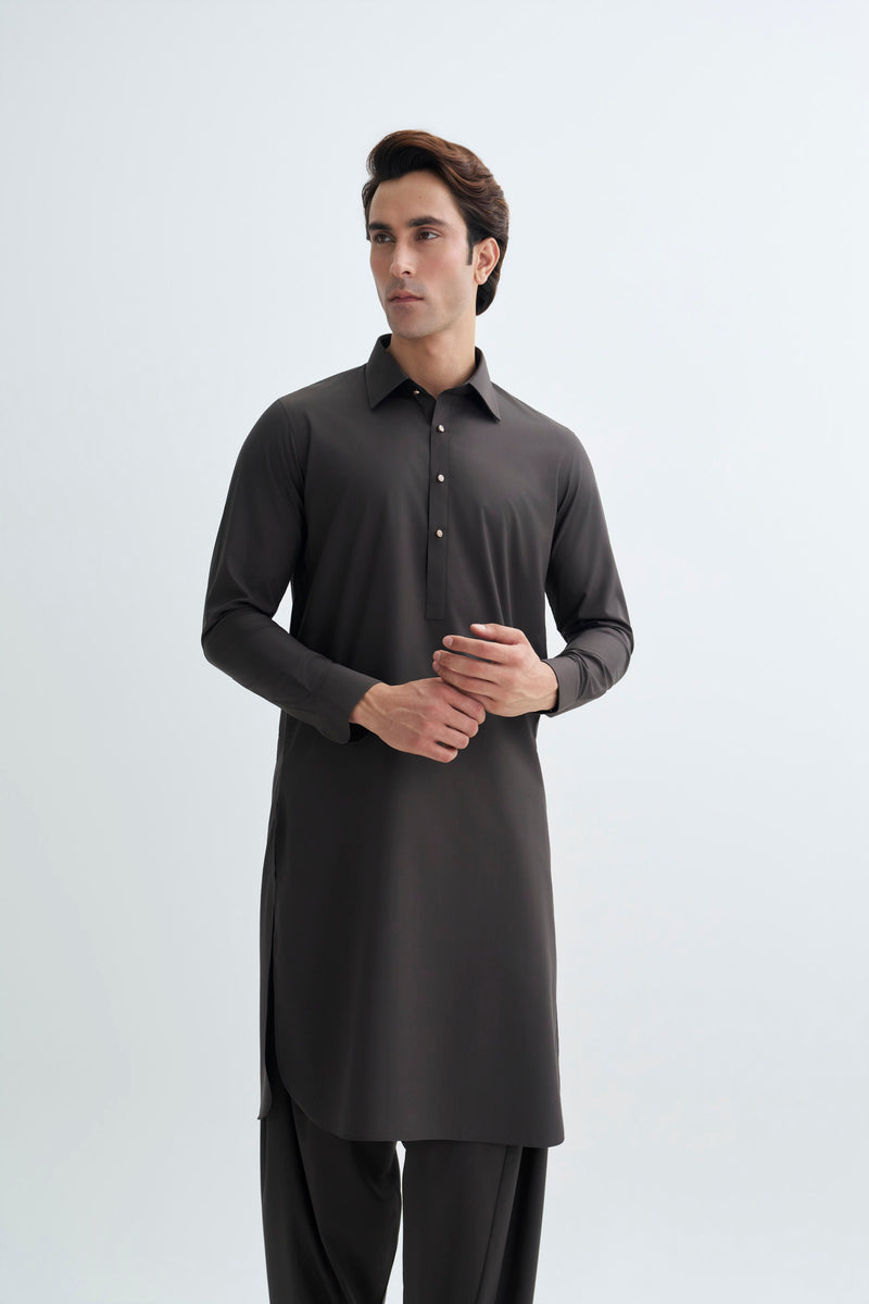 Dark Brown Blended Kameez Shalwar