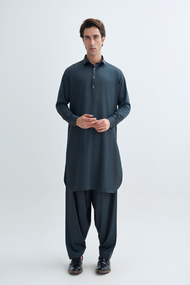 Olive Green Detailing Kameez Shalwar