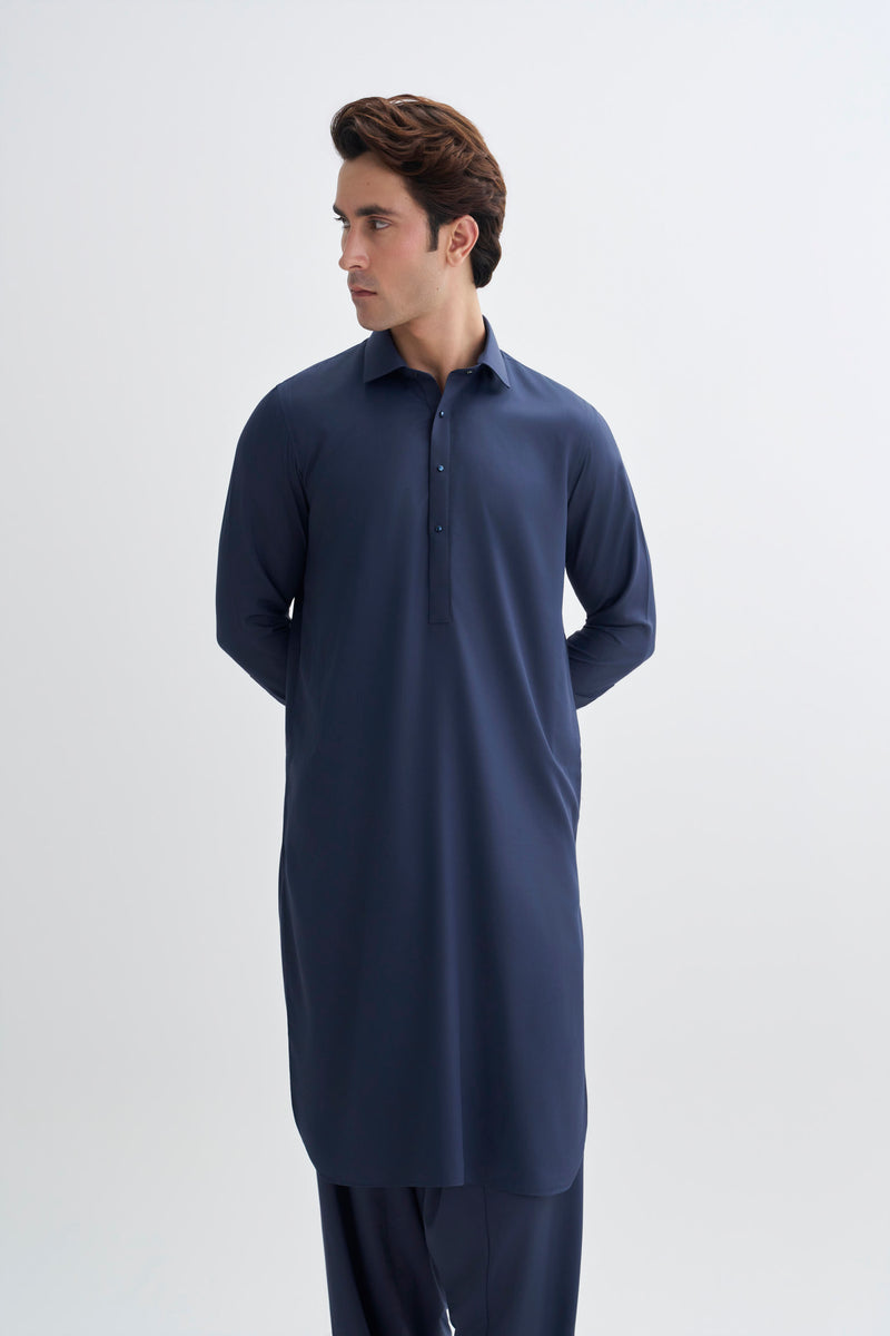 Metallic Blue Detailing Kameez Shalwar