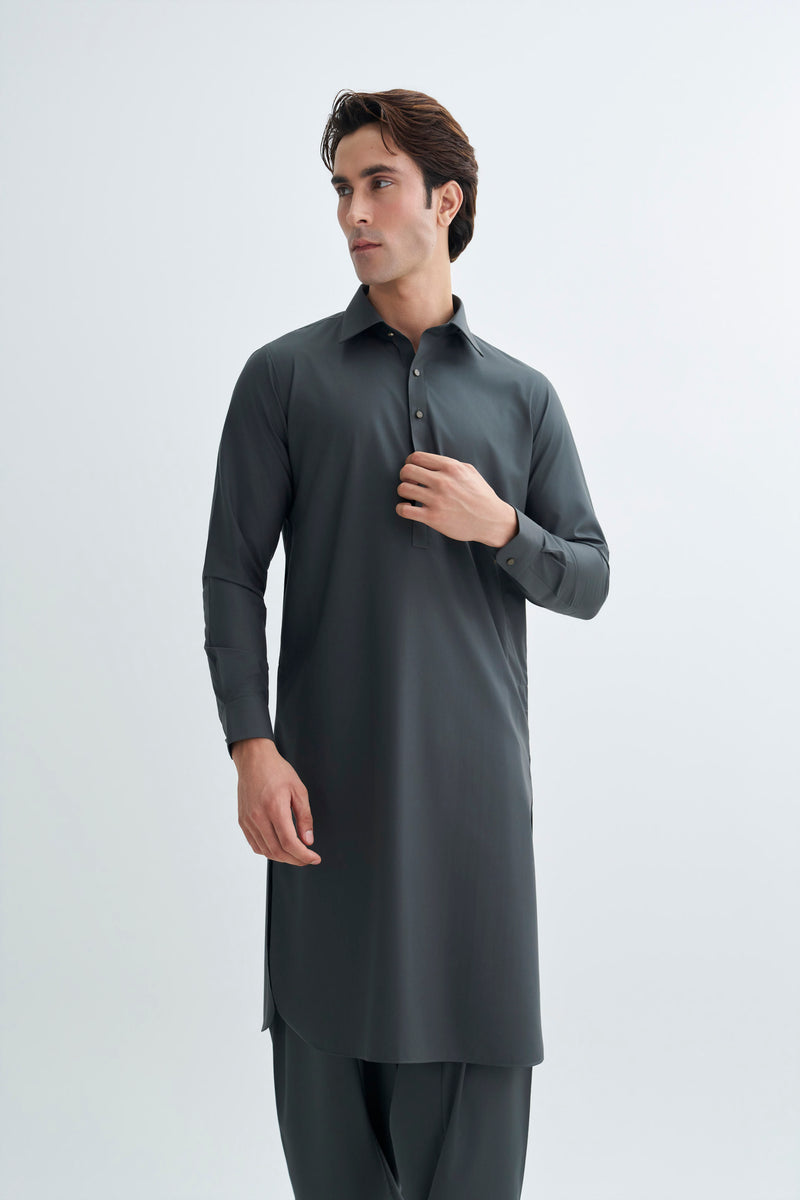 Alpine Green Blended Kameez Shalwar