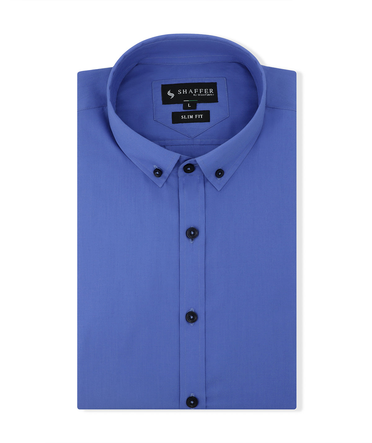 Blue Plain Button Down Slim Fit Shirt